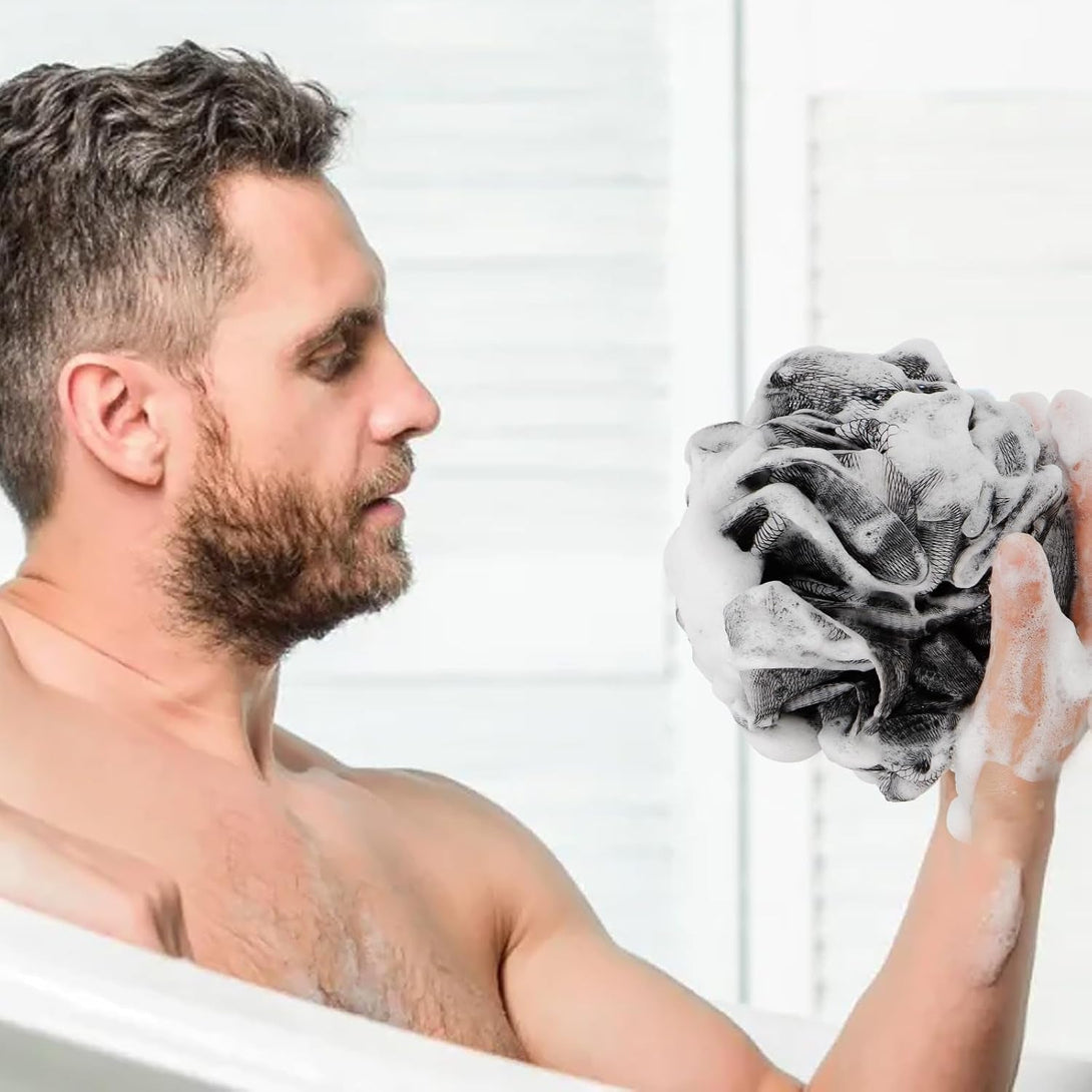 Loofah Sponge Soft Mesh Shower Puffs for Body Wash Bath Sponge Body Scrubber for Women & Men Body Exfoliator-Bathing Accessories(60G L 4Pcs)