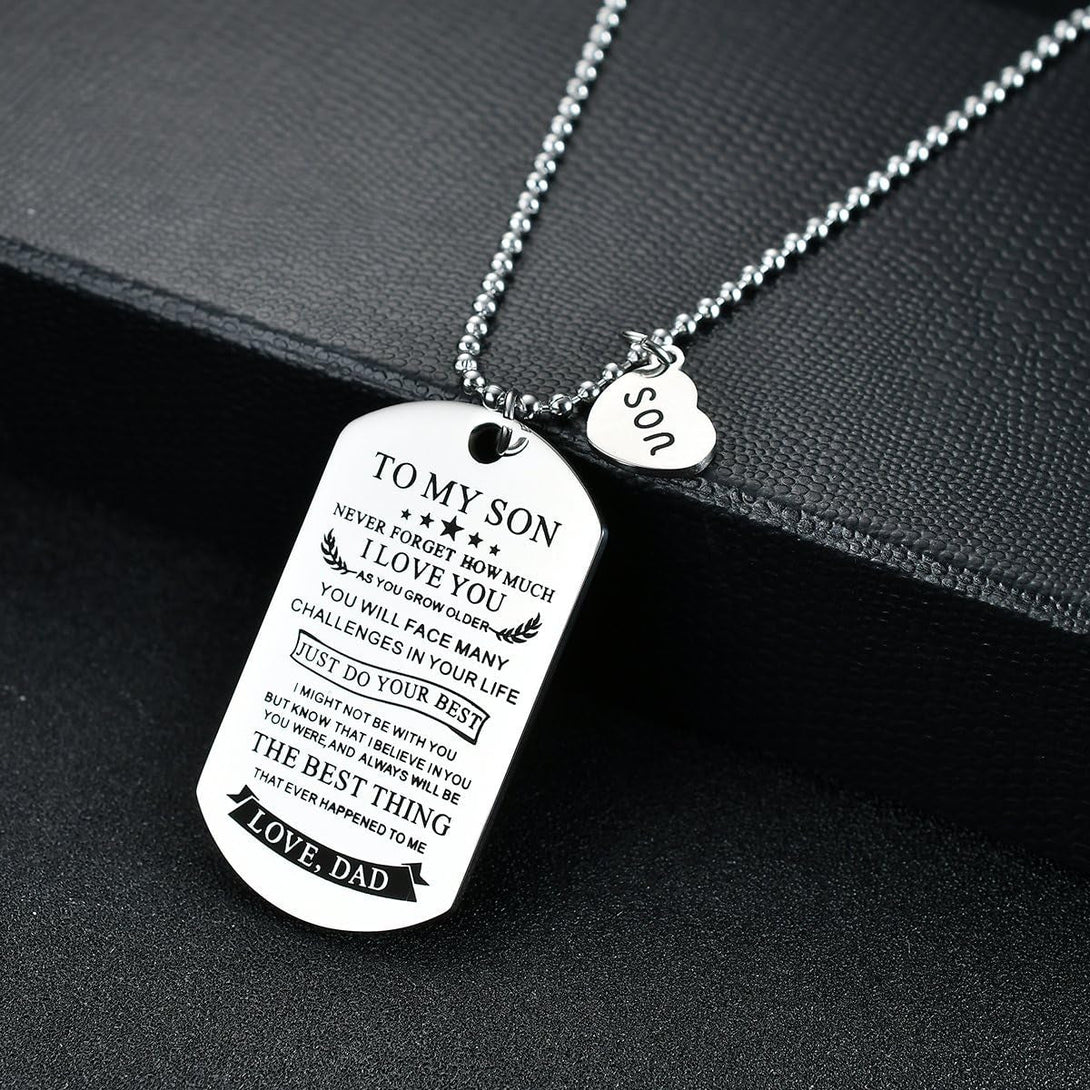 To My Son Dog Tag Necklace from Dad Best Wish to My Son Never Forget How.Love Dad Pendant Necklace,Inspirational Gifts for Son and Men Military Jewelry