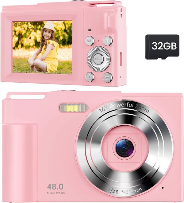 Digital Camera for Kids: Pink Camera for Teens - Christmas Birthday Gifts for Girls 8-10 - 16X Zoom Shoot Camera for Ages 8-13 - Compact Camera for 6 7 8 9 10 Years Old- Toys for Kid Children Toddler