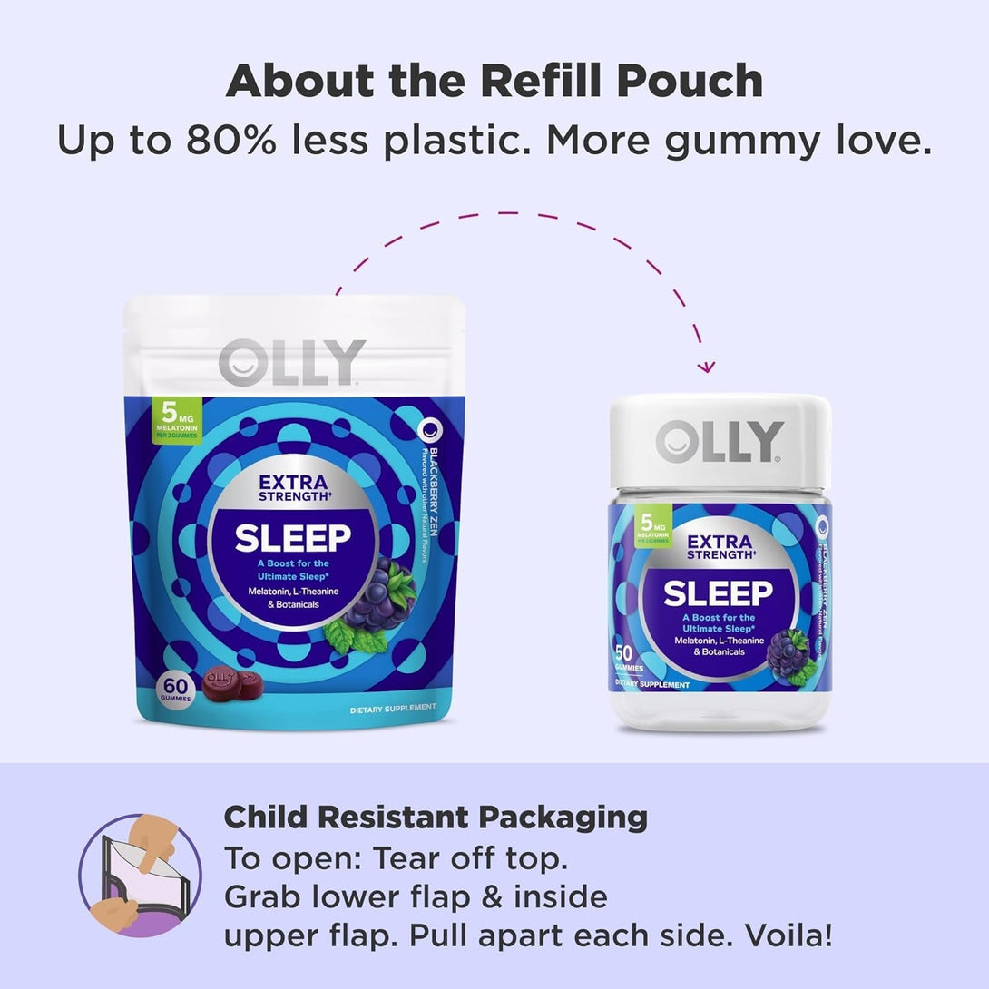 OLLY Extra Strength Sleep, 5 Mg Melatonin L-Theanine, Chamomile and Botanicals - 60Ct Pouch