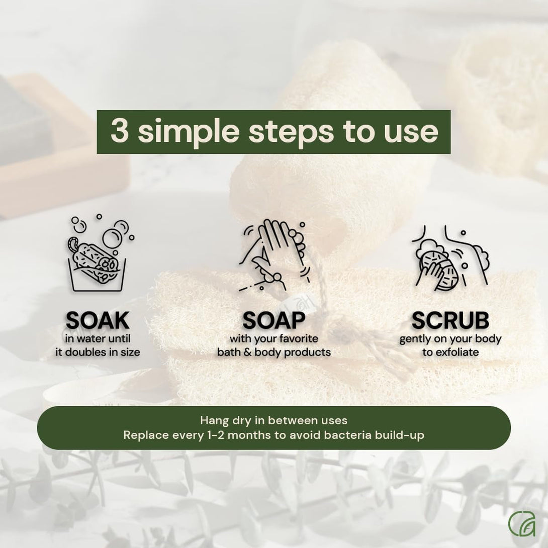 Chill Ah Green Glow Natural Loofah Sponge Set – 100% Plant-Based, Dye-Free, Biodegradable, Scratch-Free, Handcrafted in Vietnam (4-Pack)