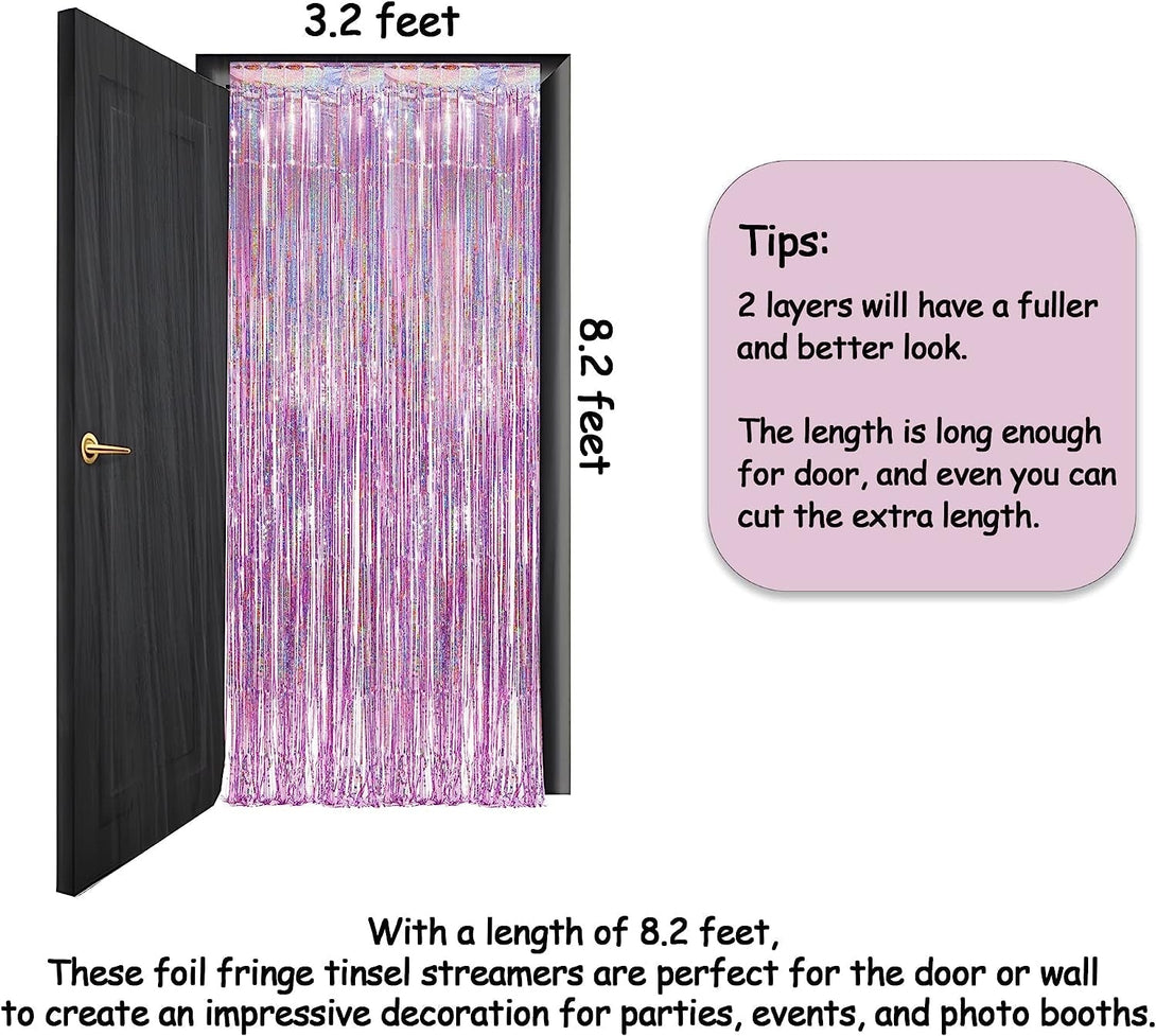 Pink Tinsel Curtain Party Backdrop - GREATRIL Foil Fringe Curtain Lilac Pink Party Streamers for Princess Bachelorette Euphoria Theme Party Decorations - 2 Packs