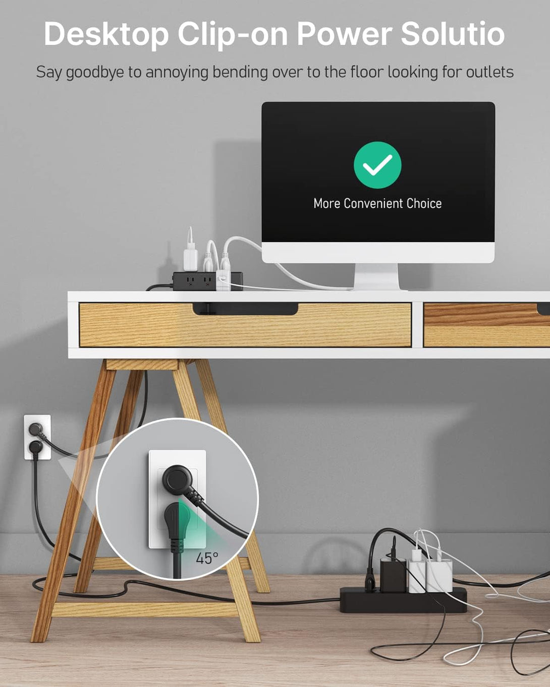 CCCEI Desk Clamp Power Strip with 9 Outlets, Desktop Edge Mount Surge Protector with USB-A and USB-C Ports, Widely Spaced Desk Outlet Fast Charging Station, 6 FT Flat Plug, Fit 1.6 Inch Table.