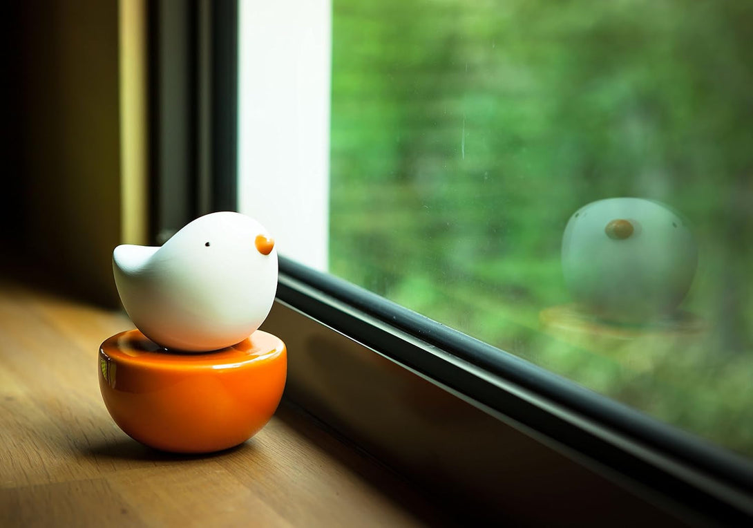 Baby Bird, Non-Electric Ceramic Diffusers for Essential Oils and Aromatherapy Fragrance, White Ceramic Diffusers in Car or Desk Office Decor and Small Bathroom at Home, Orange Vase