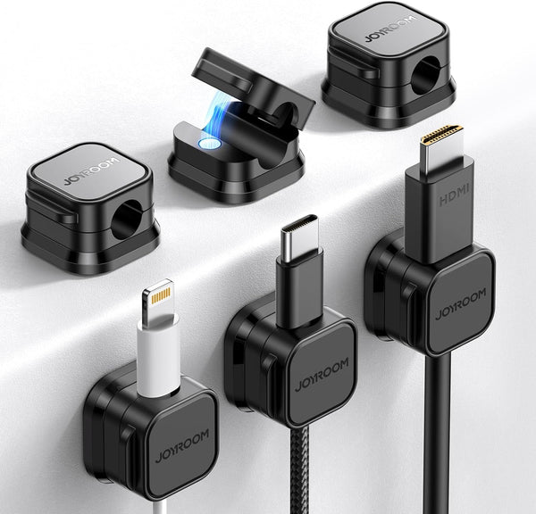 6 Pack Magnetic Cable Clips [Cable Smooth Adjustable] Cord Holder, under Desk Cable Management, JOYROOM Adhesive Wire Holder Keeper Organizer for Home Office Desk Phone Car Wall Desktop Nightstand