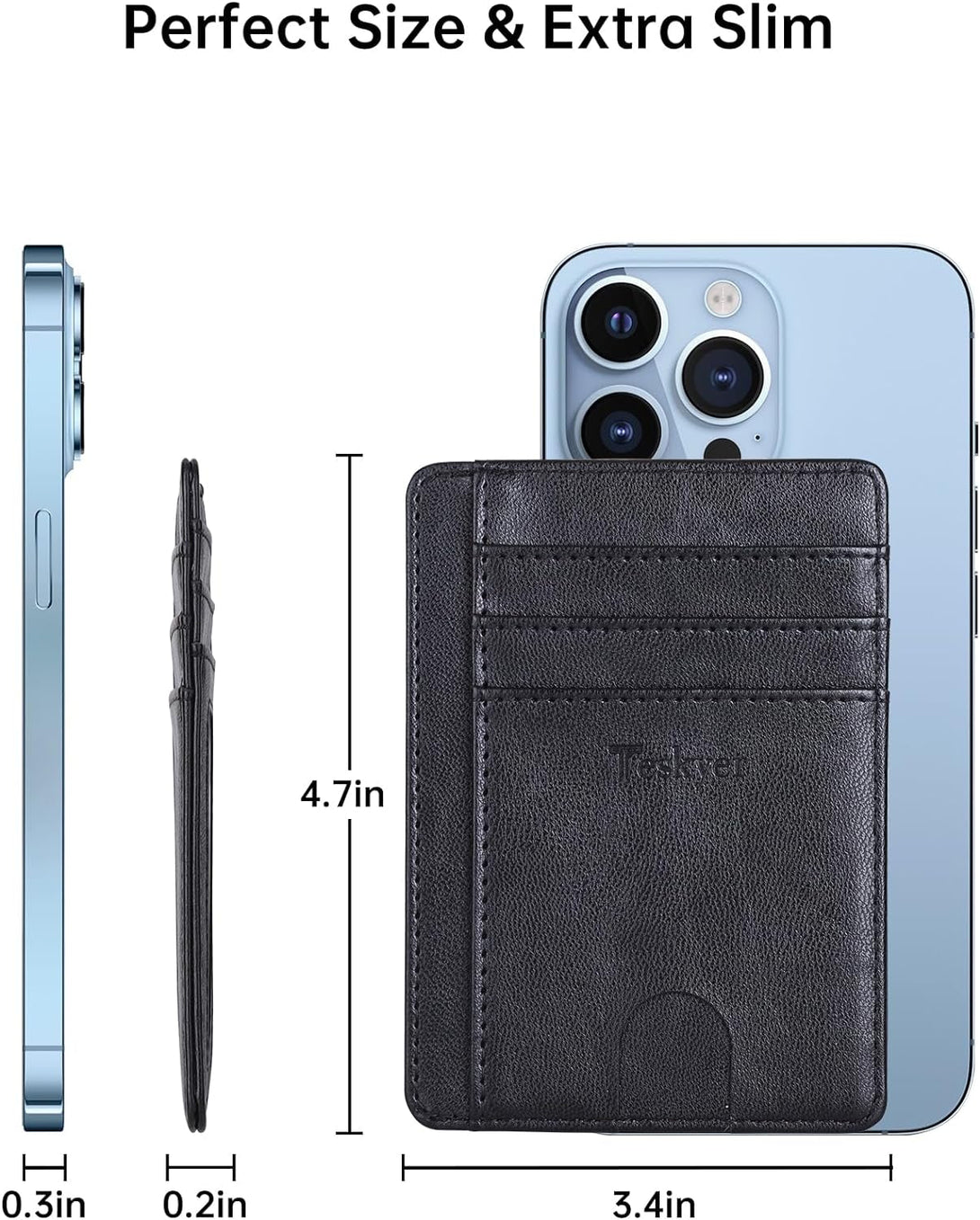 Teskyer Slim Wallet for Men, Minimalist Front Pocket RFID Blocking Leather Wallet Credit Card Holder for Men & Women