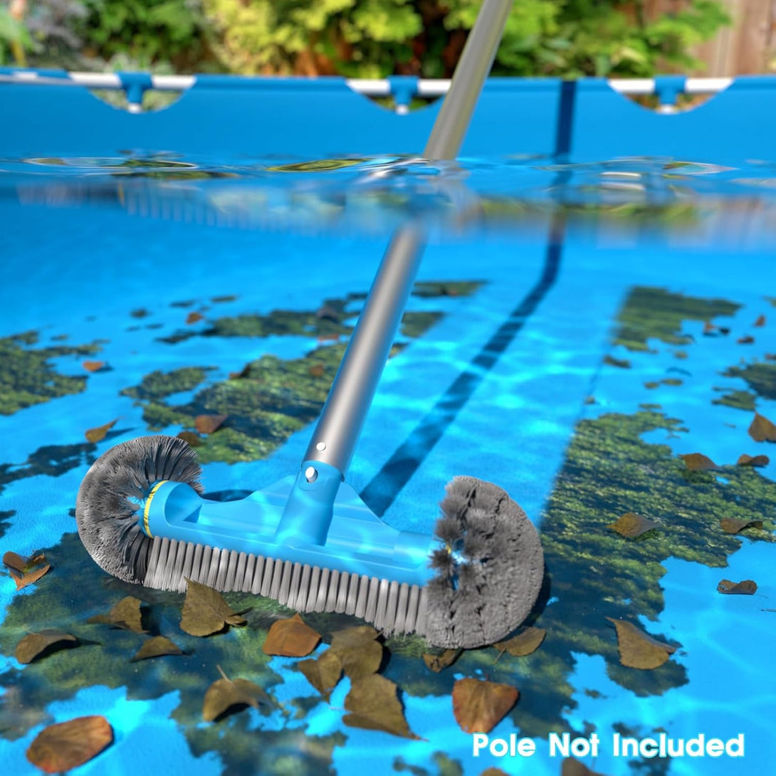 12.5'' round End Pool Brush Head - Cleaning Wall & Tiles & Steps, Sturdy Nylon Bristles, Scrub Brush for Inground/Above Ground Pool, Spa, Hot Tub, No Pole