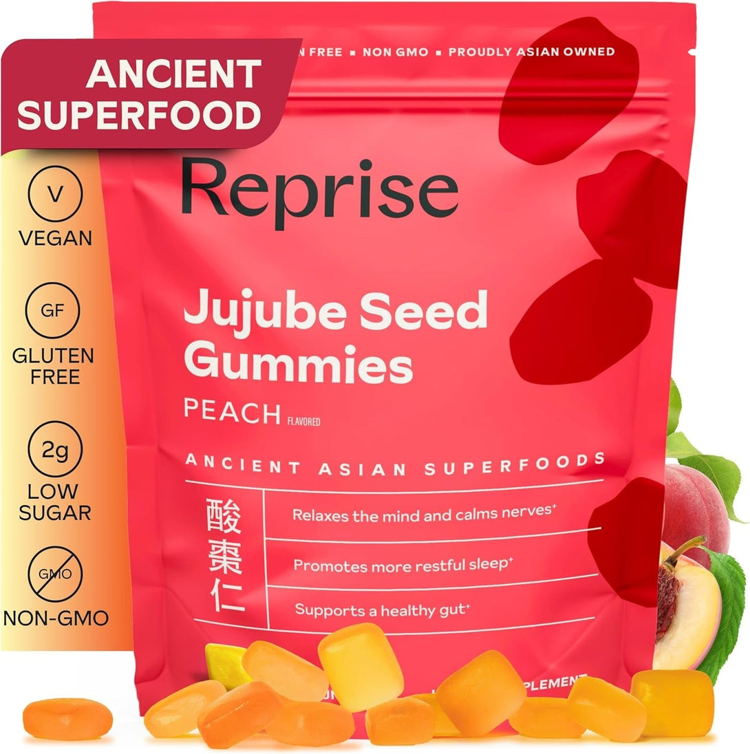 Jujube Seeds in Daily Gummies, 300 Mg Full-Spectrum Jujube Seeds, Supports Relaxation & Restful Sleep, 100% Plant Based Vegan & Gelatin Free, Peach Flavored, 45 Gummies