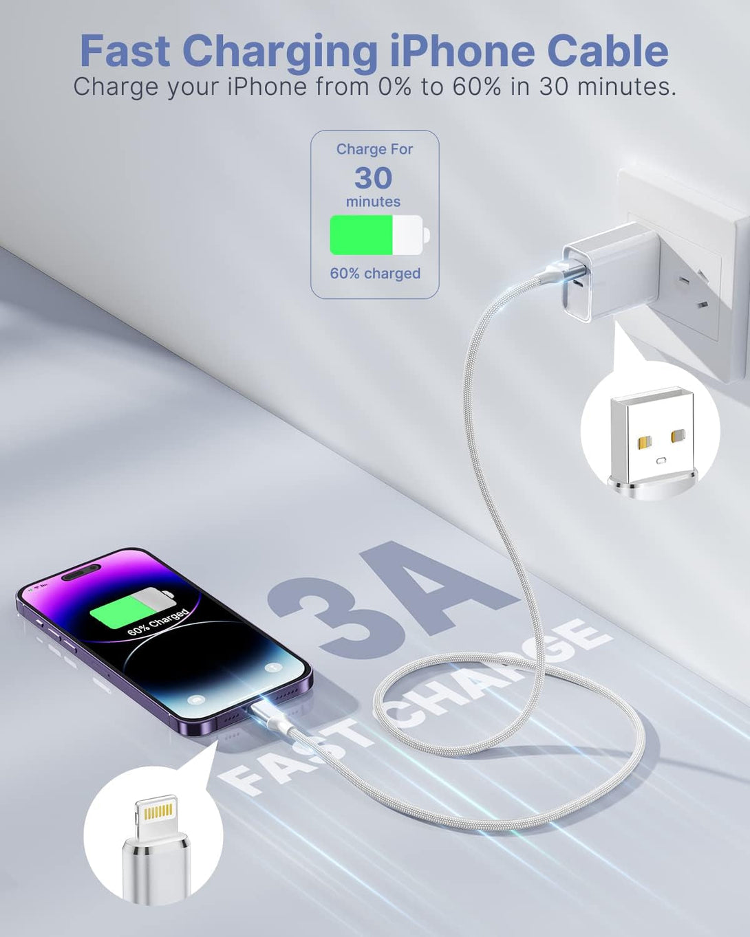 Iphone Charger [Apple Mfi Certified] 6FT Iphone Charger Cord Fast Charging USB to Lightning Cable Braided USB Phone Cable Cord Compatible with Iphone 14 13 12 11 Pro Max XR XS X 8 7 6 plus SE, Ipad