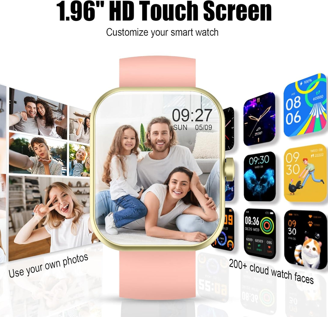Smart Watch for Women Men, 1.96" Fitness Tracker Running Watch (Answer/Make Call), IP68 Waterproof, Pedometer, Sleep/Step/Activity/Heart Rate Monitor, 110+ Sport Modes Smartwatch for Adroid Ios, Pink