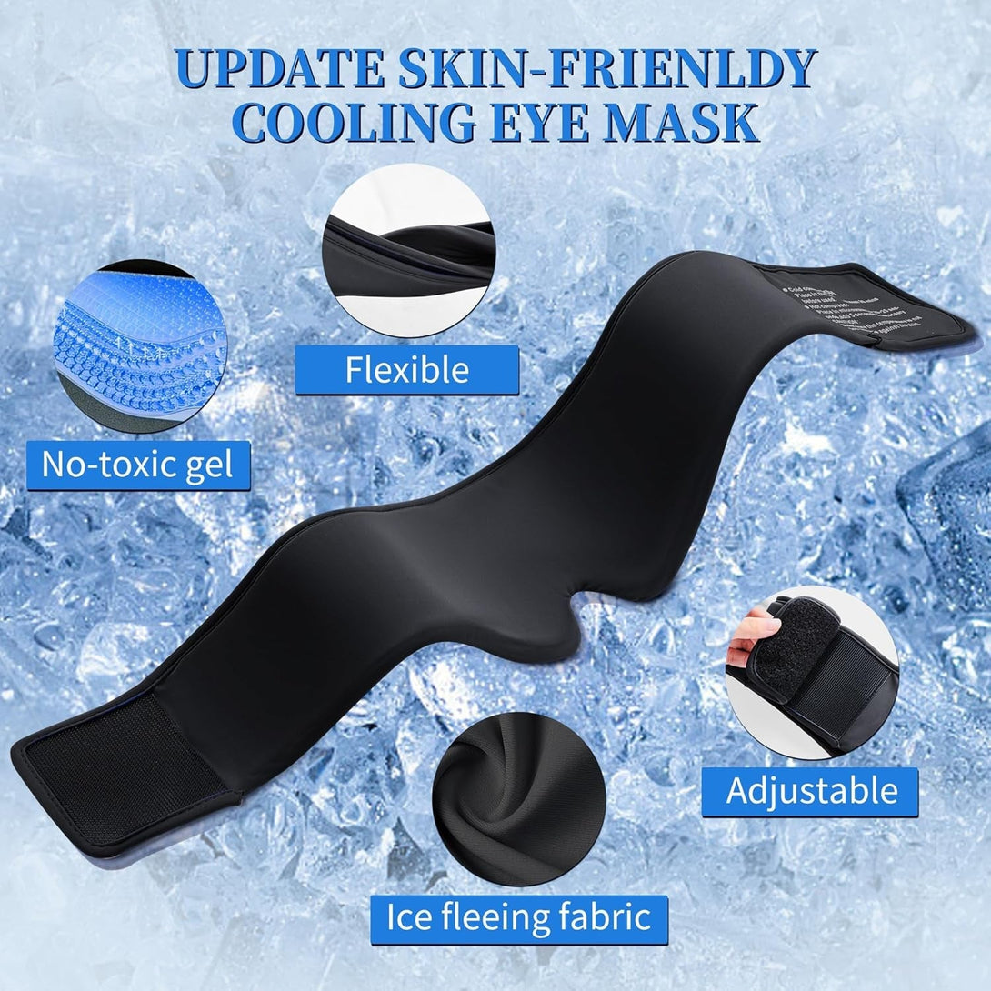 Cooling Gel Eye Mask for Puffy Eyes - Dark Circles, Migraine Relief, FSA HSA Eligible,Facemoon Reusable Sleep Mask for Ice Cold Compress, Long-Lasting Comfort for Dry Eyes, Eye Strain(Black)