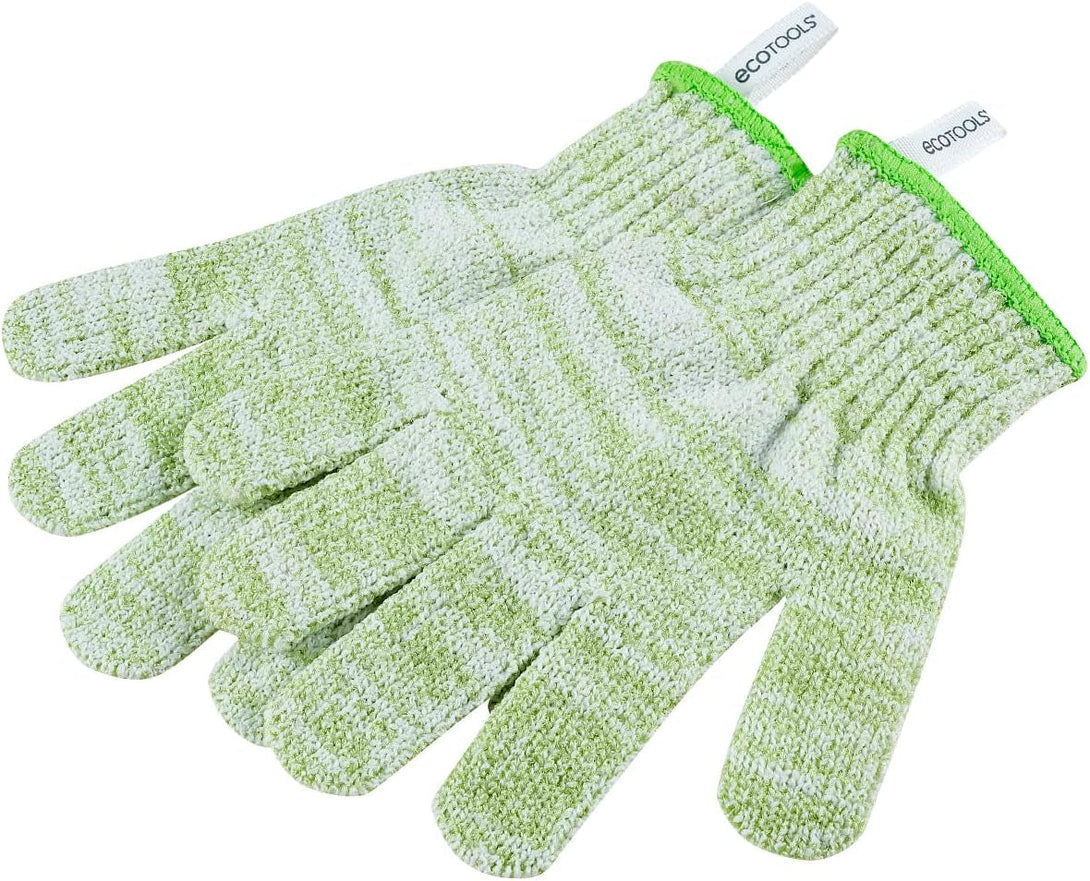 Ecotools Bath & Shower Gloves, Recycled Netting, Exfoliating, Gentle Cleansing for Whole Body, Fits All Hands, Green, 1 Pair