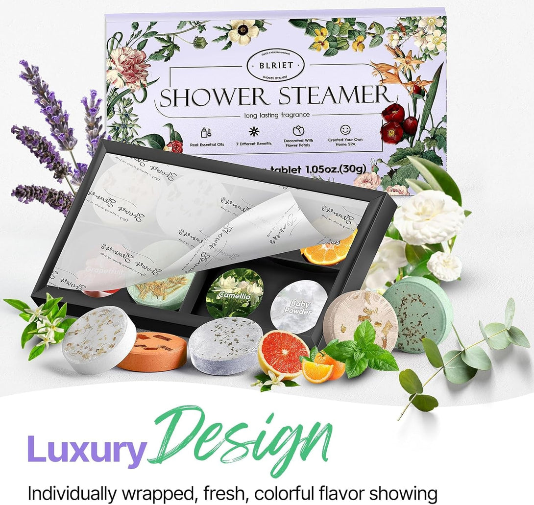 Shower Steamers Aromatherapy BLRIET 8 Pack Gifts for Women Mother Day Gift Mom Men, Birthday Gifts for Her Stress Relief Home Spa, Lavender Natural Essential Oil Self Care Relaxation Shower Bombs Teen