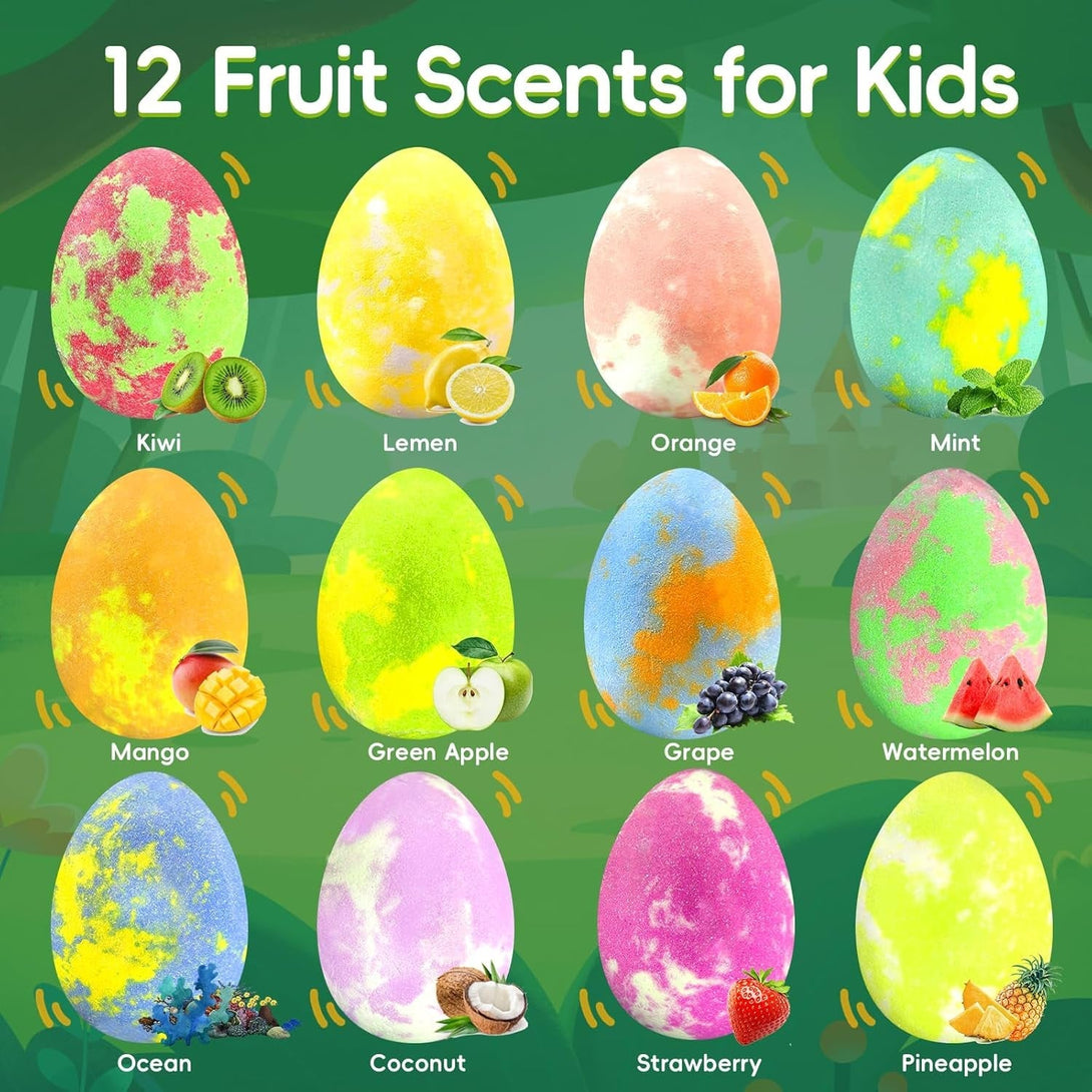 Easter Bath Bombs for Kids with Toys inside - Perfect Basket Stuffers, 12Pcs Kids Bath Bombs with Glow-In-The-Dark Surprise Inside, Handmade Bubble Bath Fizz Balls, Gentle and Kids Safe for Girls Boys