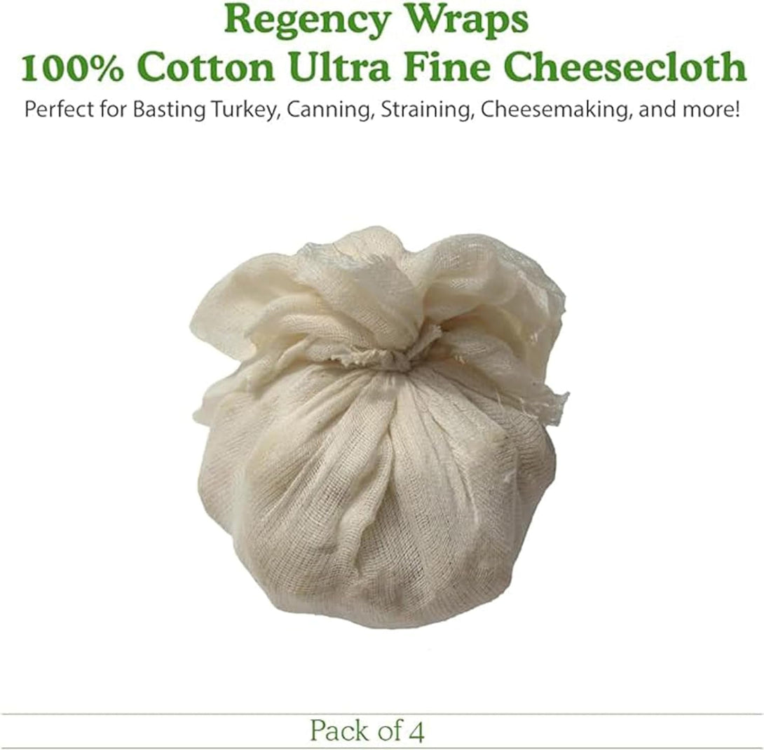 Regency Wraps 100% Cotton Ultra Fine Natural Cheese Cloth, 36 Sq.Ft 36" X36" 4 Pcs, Chef Grade for Basting Turkey, Canning, Straining, Cheesemaking
