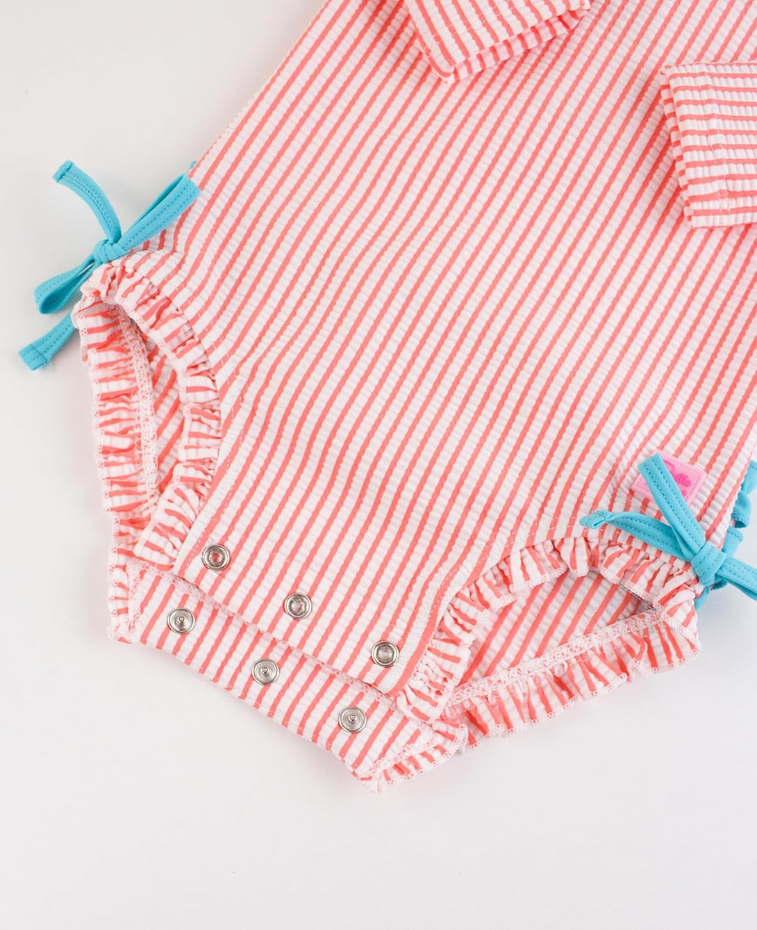 Rufflebutts Baby/Toddler Girls Seersucker Long Sleeve One Piece Rash Guard Swimsuit with UPF 50+ Sun Protection