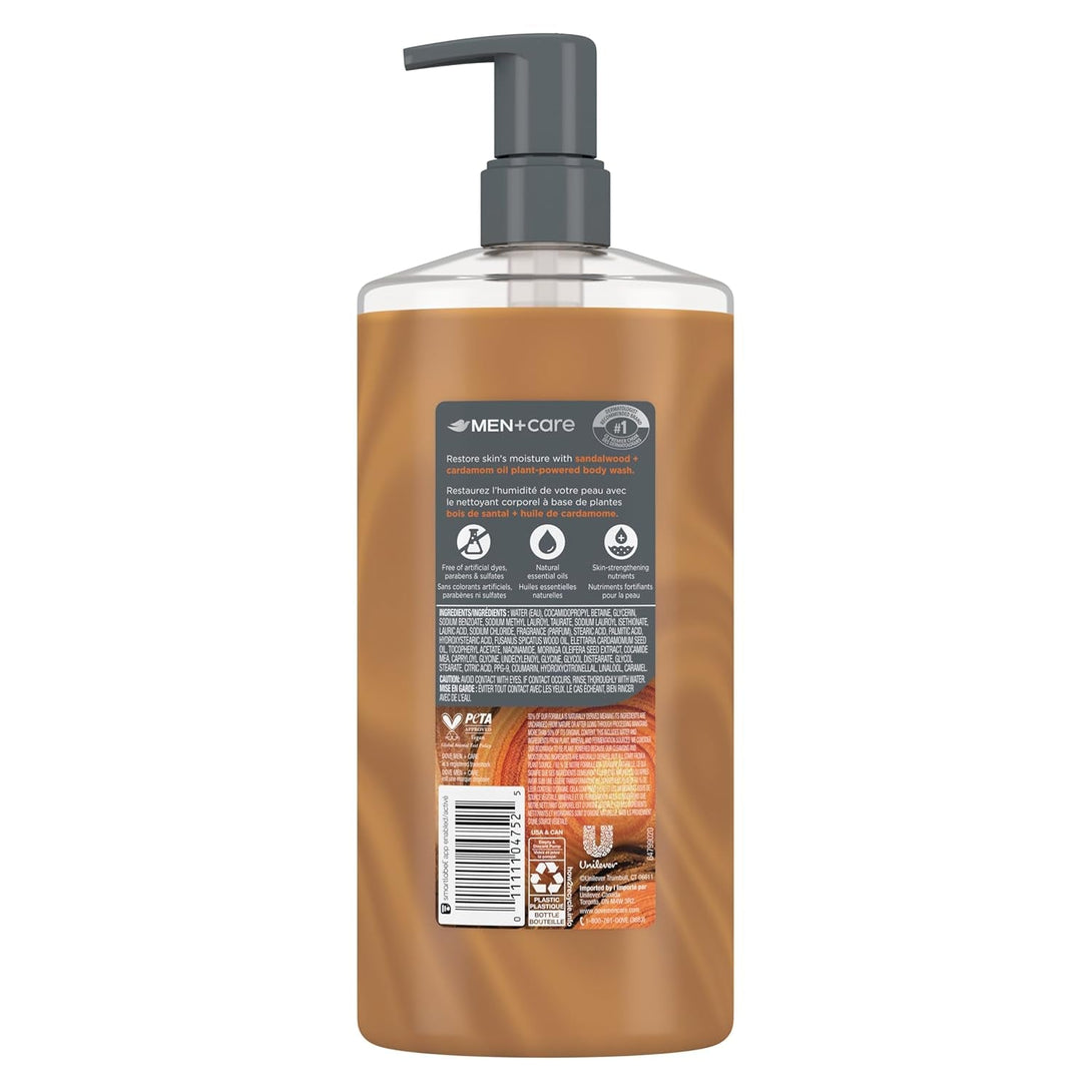 DOVE MEN + CARE Body Wash Sandalwood + Cardamom Oil to Rebuild Skin in the Shower with Plant-Based Cleansers and Moisturizers 26 Oz