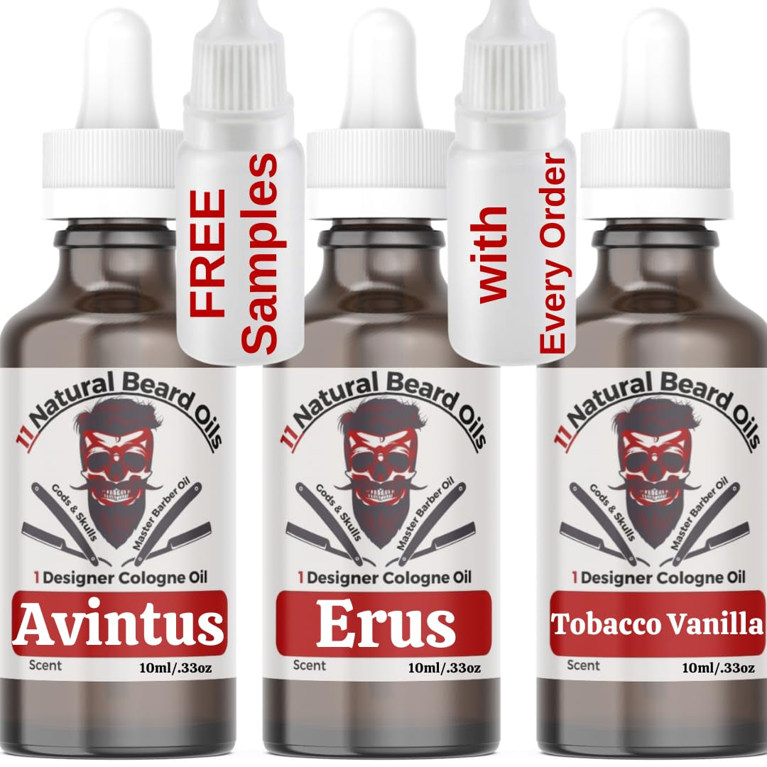 3-Pack Sample Set – Beard Oil & Body Anti-Aging Cologne Oil – Avintus, Erus, Tobacco Vanilla – 10Ml Bottles