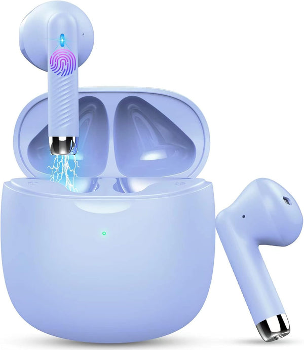 Jxrev Wireless Earbuds, Bluetooth 5.3 Headphones in Ear with Noise Cancelling Mic, Earbuds Stereo Bass, IP7 Waterproof Sports Earphones, 32H Playtime USB C Charging Ear Buds Purple for Android Ios