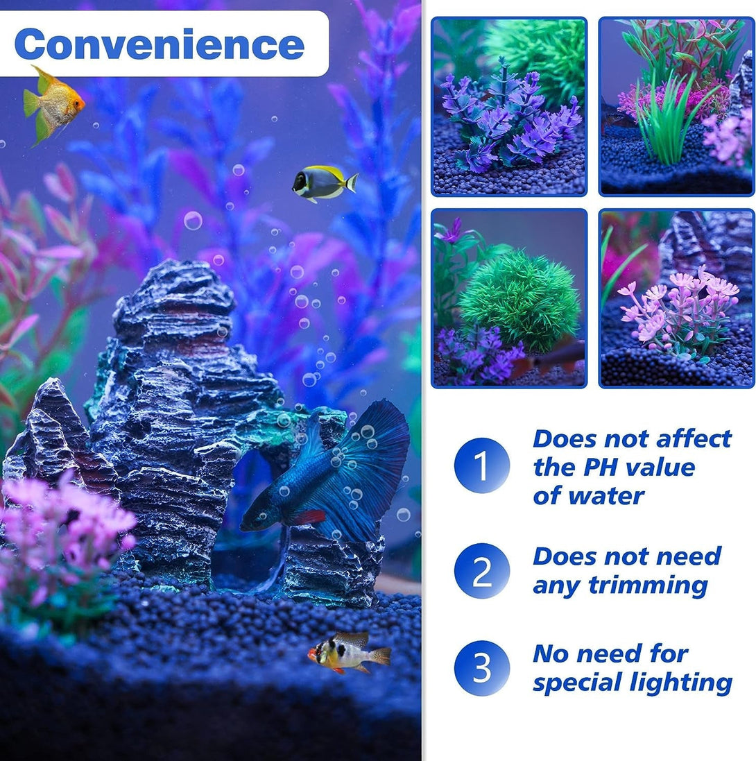 Ameliade Aquarium Artificial Plastic Plants Decorations and Rock Cave Decor Set Goldfish Betta Fish Tank Accessories Small Large Fish Bowl Ornaments