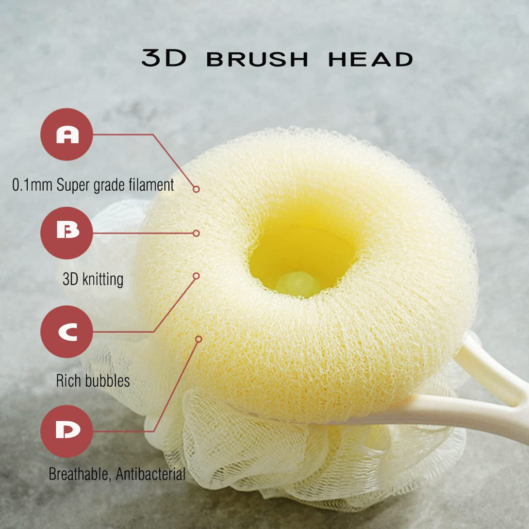 AARAINBOW 2 Packs Shower Body Brush with Bristles and Loofah, Back Scrubber Mesh Sponge with Long Handle for Skin Exfoliating Bath, Massage Bristles for Wet or Dry (C-Black+Gray)