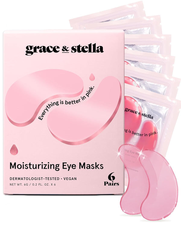 Grace & Stella Award Winning under Eye Mask - Reduce Dark Circles, Puffy Eyes, Undereye Bags, Wrinkles - Gel under Eye Patches - Gifts for Mom - Vegan Cruelty-Free Self Care (Pink, 6 Pairs)