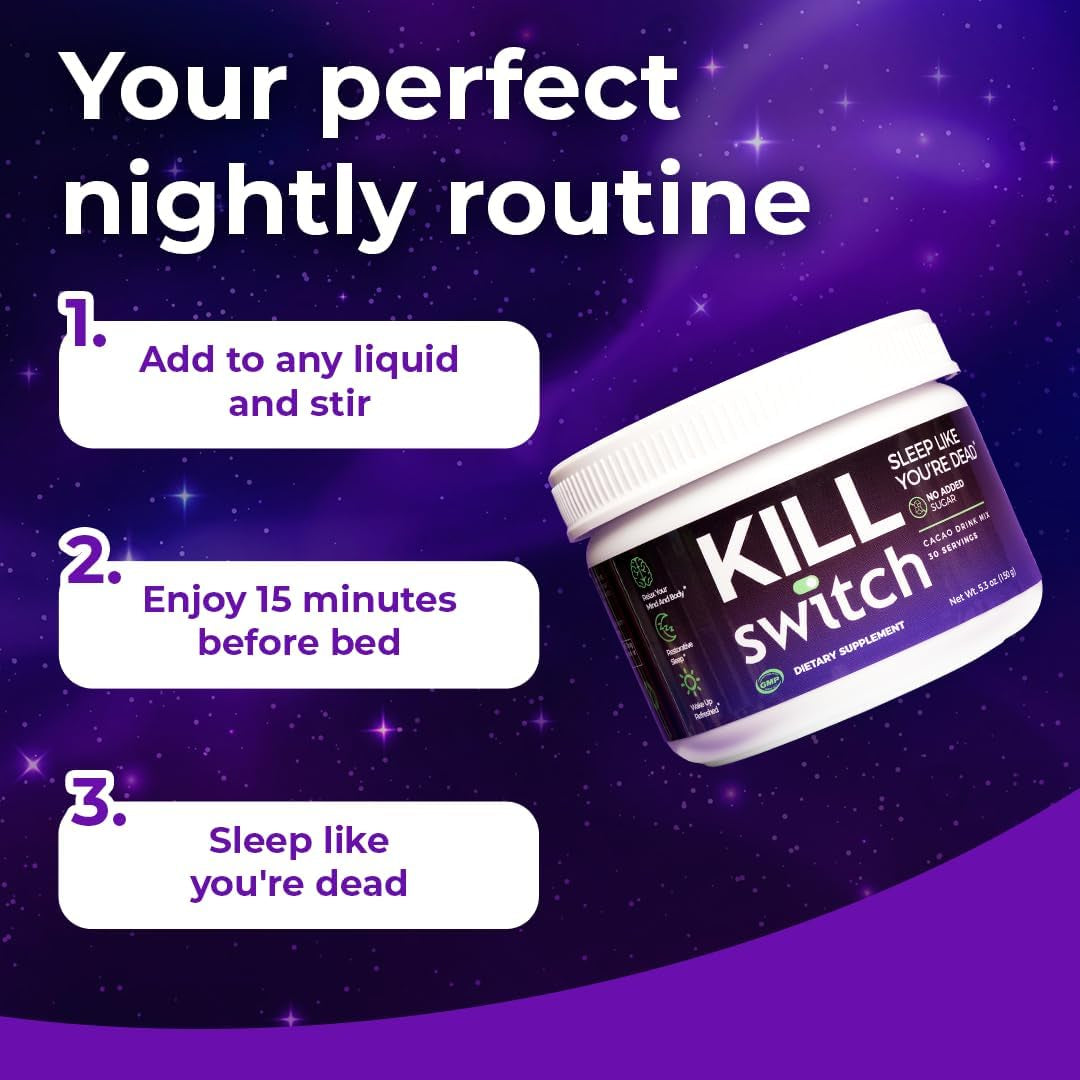 Killswitch Magnesium Hot Chocolate Sleep Aid – Sleep Cocoa Nootropic Sleep Support Supplement, Magnesium Powder for Restful Nights & Productive Days, Real Cacao, Sugar‑Free, Made in USA, 30 Servings