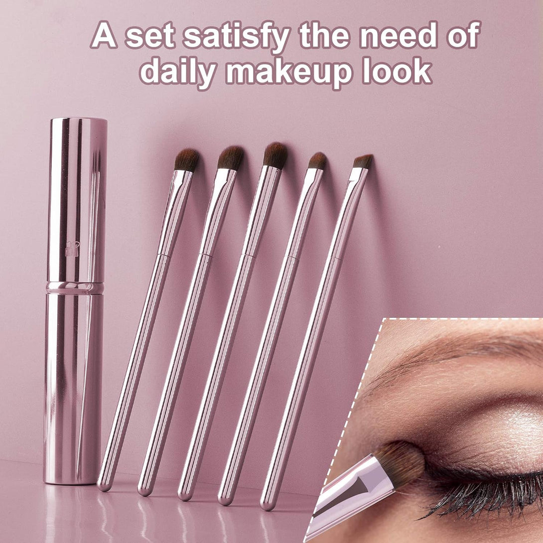 5Pcs Eyeshadow Brush Set, Portable Eye Brushes, Premium Eye Makeup Brush, Eyeliner Brush, Angled Brush by YUESHENNAN (Pink).