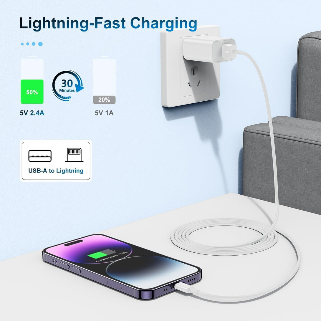 3 Pack Apple Mfi Certified Charger Cable 6Ft, Lightning to USB Cable Cord 6 Foot, 2.4A Fast Charging,Apple Phone Long Chargers for Iphone 13/12/11/11Pro/11Max/ X/XS/XR/XS Max/8/7/6