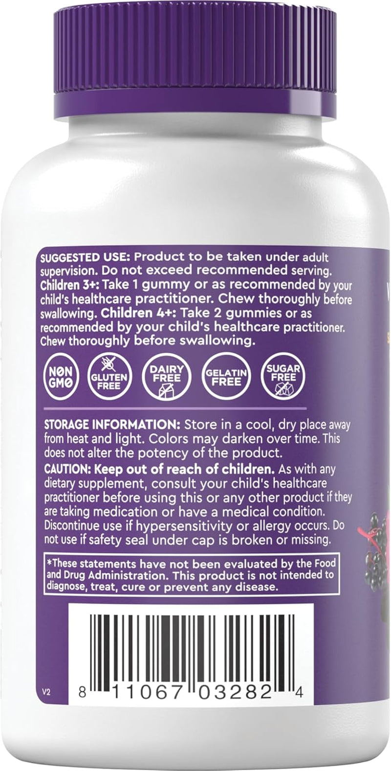 Viva Naturals 8In1 Elderberry Gummies for Kids with Vitamin C, D and Zinc - 60 Sugar Free Kids Immune Support Black Elderberry Gummies - Elderberry Vitamin C and Zinc Immune Support Supplement