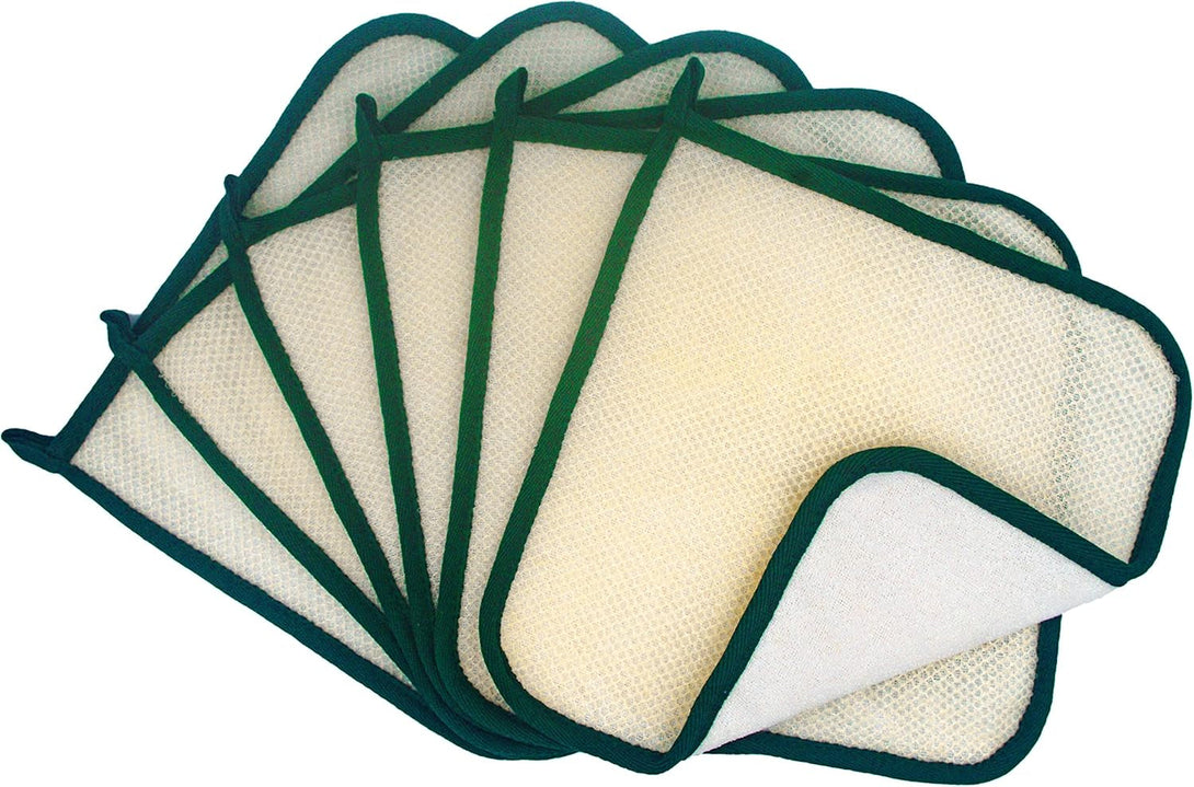 (6 Pack) Dual-Sided Exfoliating Skin Towel Natural Terry Body Cloth Scrubber Premium Sturdy Loofah Towel Soft and Buffing Wash Cloth White for Either Oil or Dry Skin