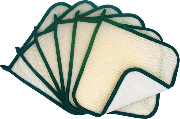 (6 Pack) Dual-Sided Exfoliating Skin Towel Natural Terry Body Cloth Scrubber Premium Sturdy Loofah Towel Soft and Buffing Wash Cloth White for Either Oil or Dry Skin