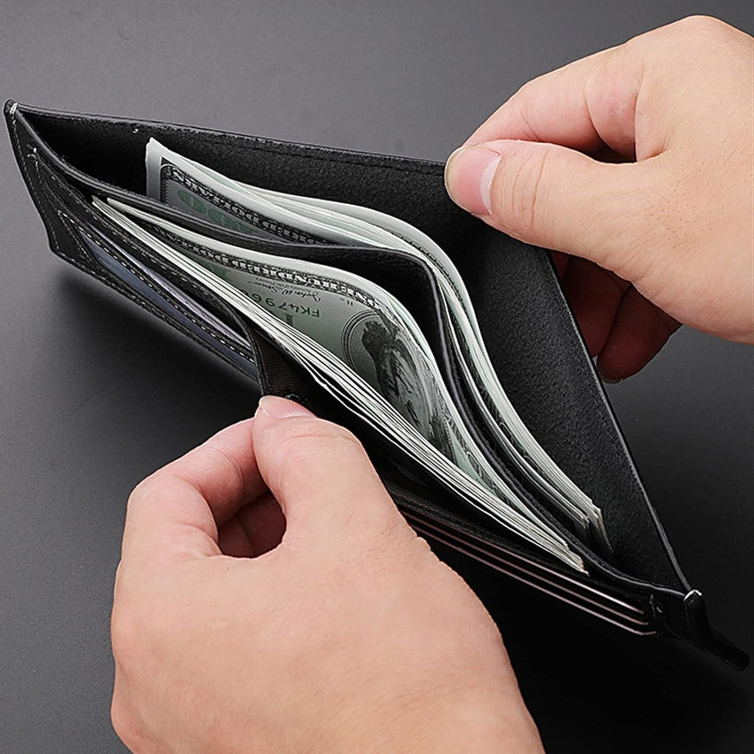 Men Wallet Black PU Material 4 Card Holder 2 Money Pockets 1 Clear Window Suitable for Gifts without RFID Slim Small for Traveling