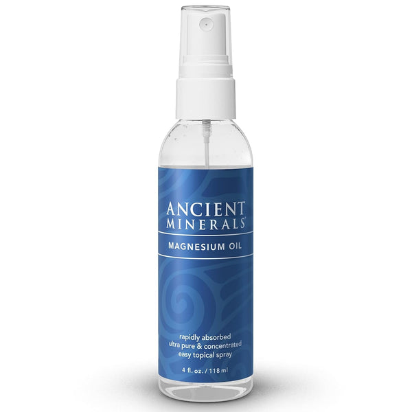 Ancient Minerals Magnesium Oil Spray Bottle of Pure Genuine Zechstein Magnesium Chloride - Topical Magnesium for Skin Application (4Fl Oz)