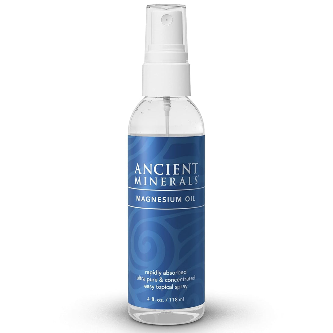 Ancient Minerals Magnesium Oil Spray Bottle of Pure Genuine Zechstein Magnesium Chloride - Topical Magnesium for Skin Application (4Fl Oz)