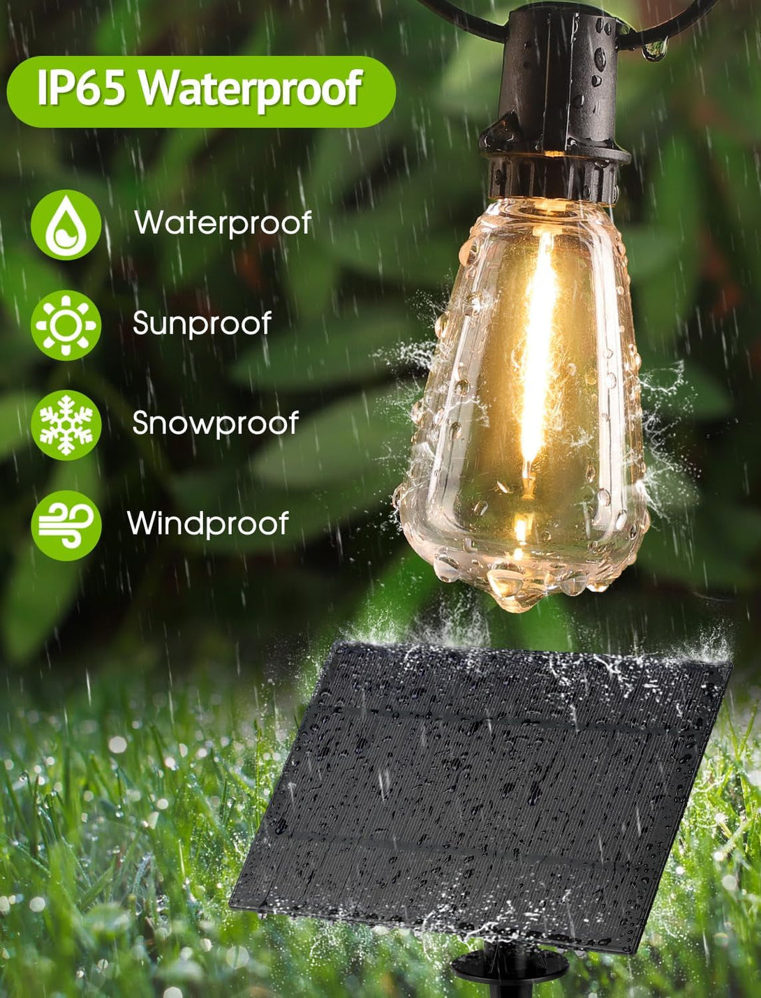 48FT Solar String Lights Outdoor with Remote, Waterproof Dimmable Patio Lights with 18+1 LED ST38 Bulbs 3 Modes Hanging Lighting for Backyard