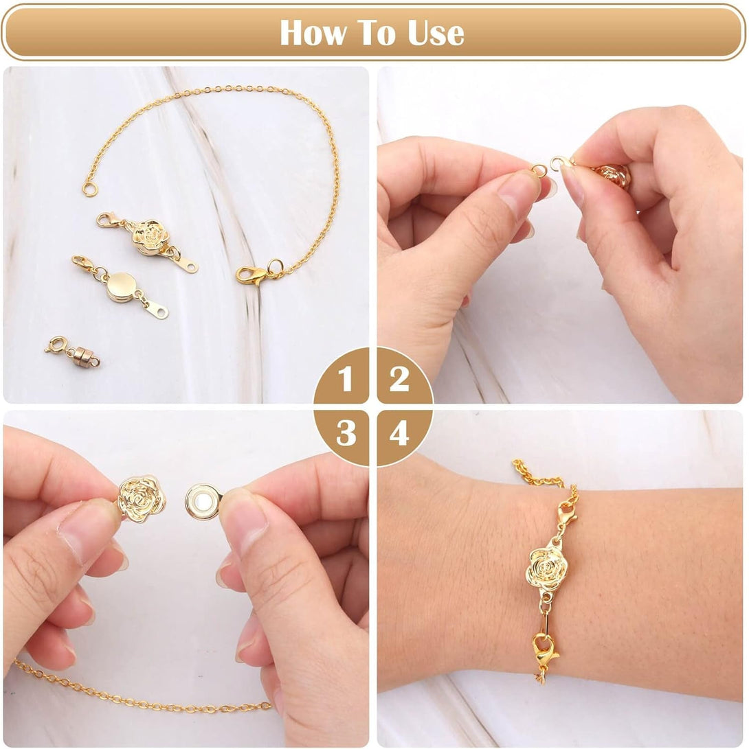 18 Pcs 3 Styles Magnetic Necklace Clasps and Closures, Rose round Cylindrical Jewelry Magnetic Clasp Connector Locking Magnetic Clasp Bracelet Extender for Jewelry Making (Gold, Silver)