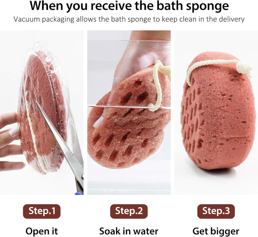 BAIMEI Bath Sponge, Sponge Loofah Body Scrubber, Shower Pouf Cleaning Loofahs Sponge, Shower Use Sponge (Pink Grey)