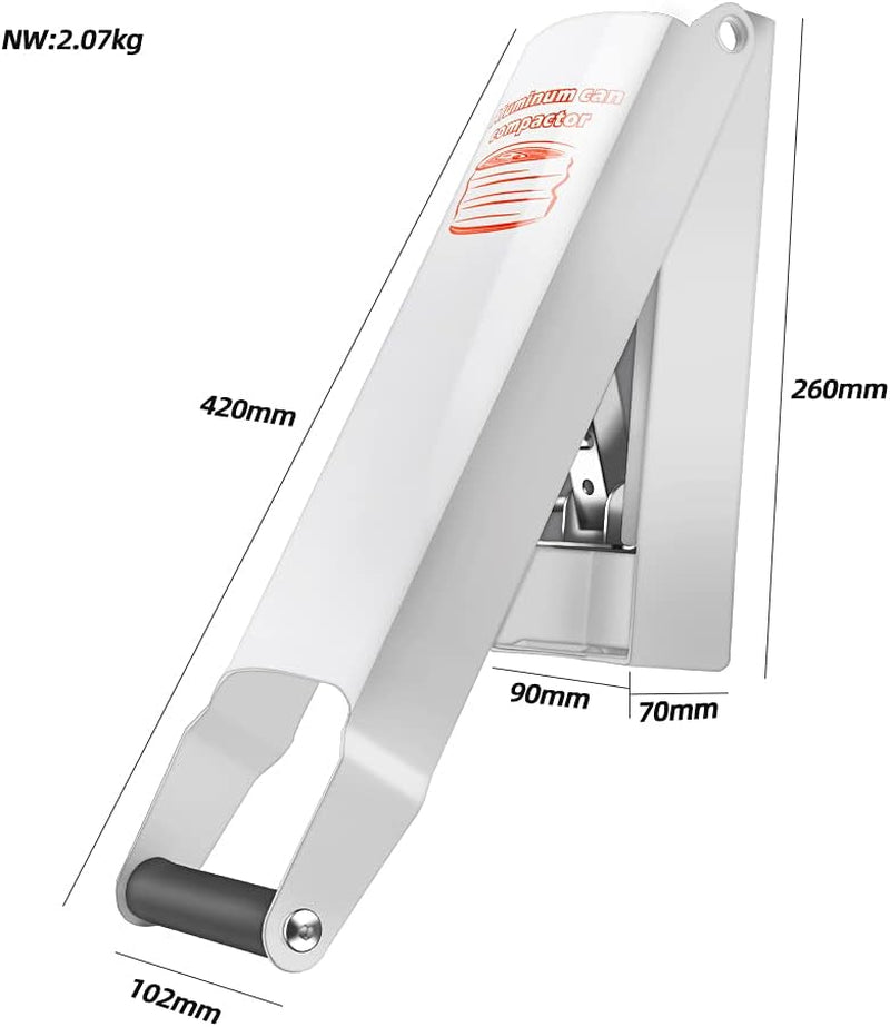 Aluminum Can Compactor White – 8/12/16OZ Metal Can Crusher Heavy-Duty Wall-Mounted Smasher for Aluminum Seltzer, Soda, Beer Cans and Bottles for Recycling