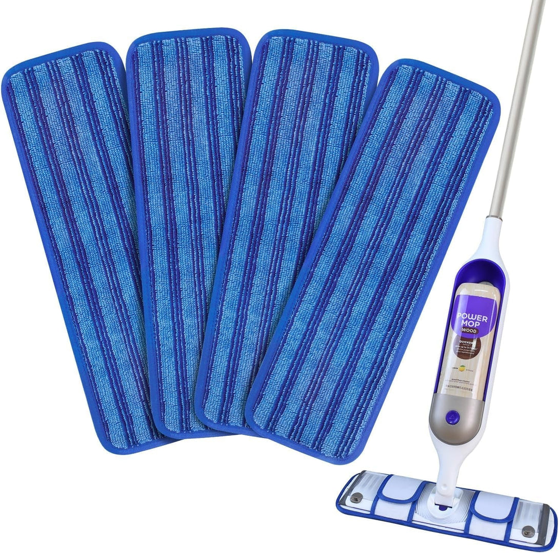 4 Pack Upgraded Reusable Mop Pads Compatible with Swiffer Powermop, Mop Refill Pads Replacement for Swiffer Power Mop Spray Mop Pads for Multi-Surface Floor Cleaning, Quality Updated Cationic Material