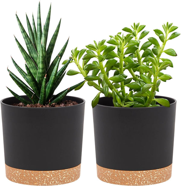 QCQHDU 5 Inch Plant Pot, 2 Pack Planters for Indoor Plants with Drainage Holes & Saucer, Outdoor Flower Pots Home Garden Modern Decor