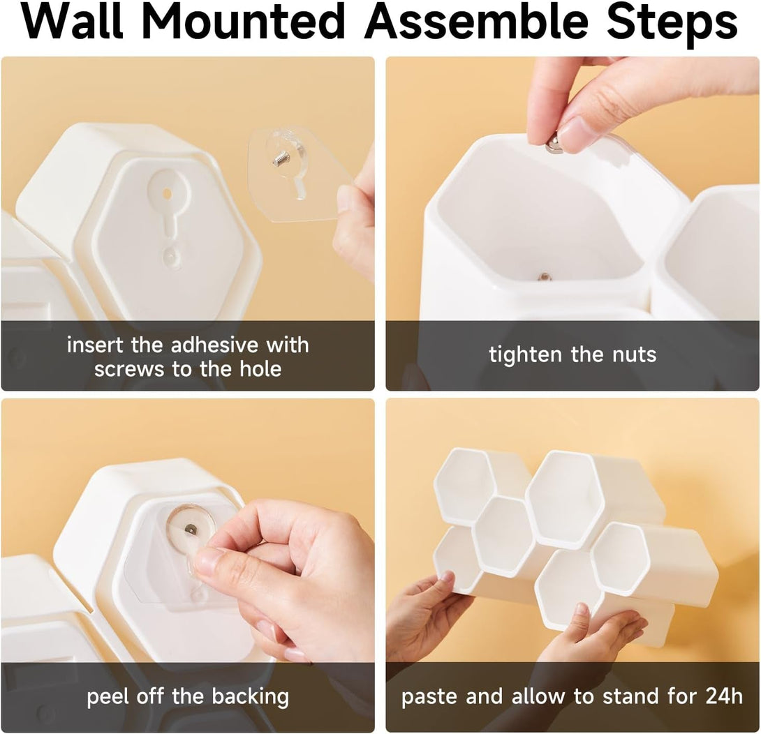 6 Cup Splicing Clips Pen Holder, Modular 65° Desk Organizer for Markers, Pencils, and Pens - Ideal for Office, School, and Home Use (White)