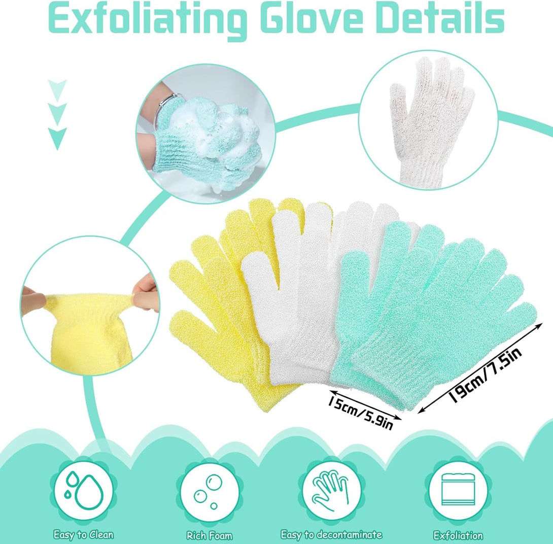 6 Pack African Net Sponge Exfoliating Glove Set, 3 Bath Sponge Body Scrubber Back Scrubber and 3 Pairs Exfoliating Gloves for Shower