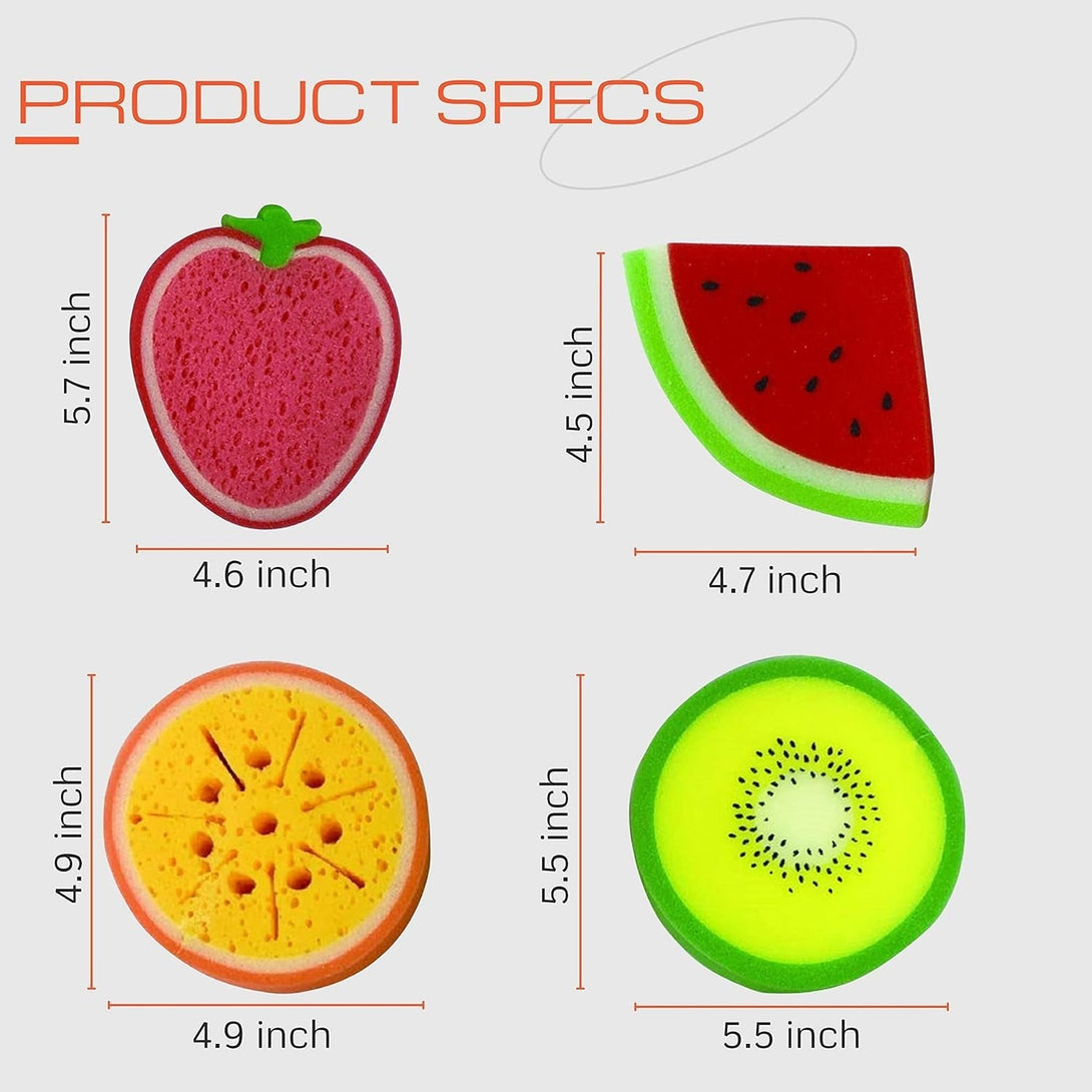 Purifyou Bath Sponges for Kids – Set of 4 Extra Large Soft Bath Loofahs, Gentle Exfoliating Shower Scrubbies, Fun Animal-Shaped Body Wash Sponge for Toddlers, Boys & Girls, Baby Bath Toy Accessory