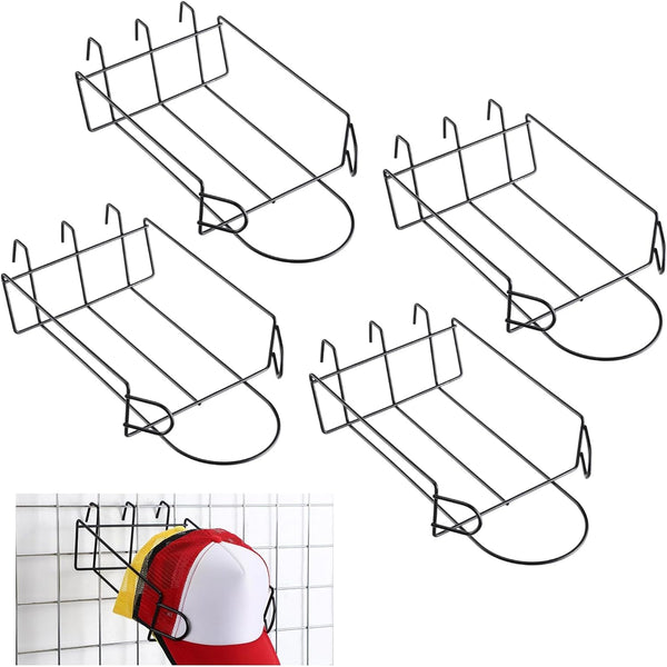 4 Pcs Gridwall Hat Display Rack, Metal Wire Retail Display Shelves Gridwall Organizer Accessories for Grid Panel Displaying Baseball Hats for Home Commercial, Black