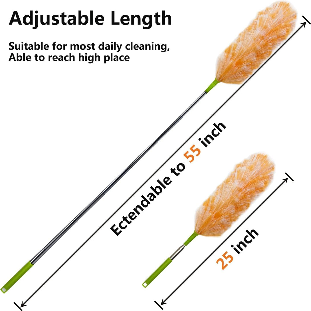 4 Pack Washable Electrostatic Duster, Extendable Pole 25" to 55", Feather Duster for Cleaning, Electrostatic Feather Duster