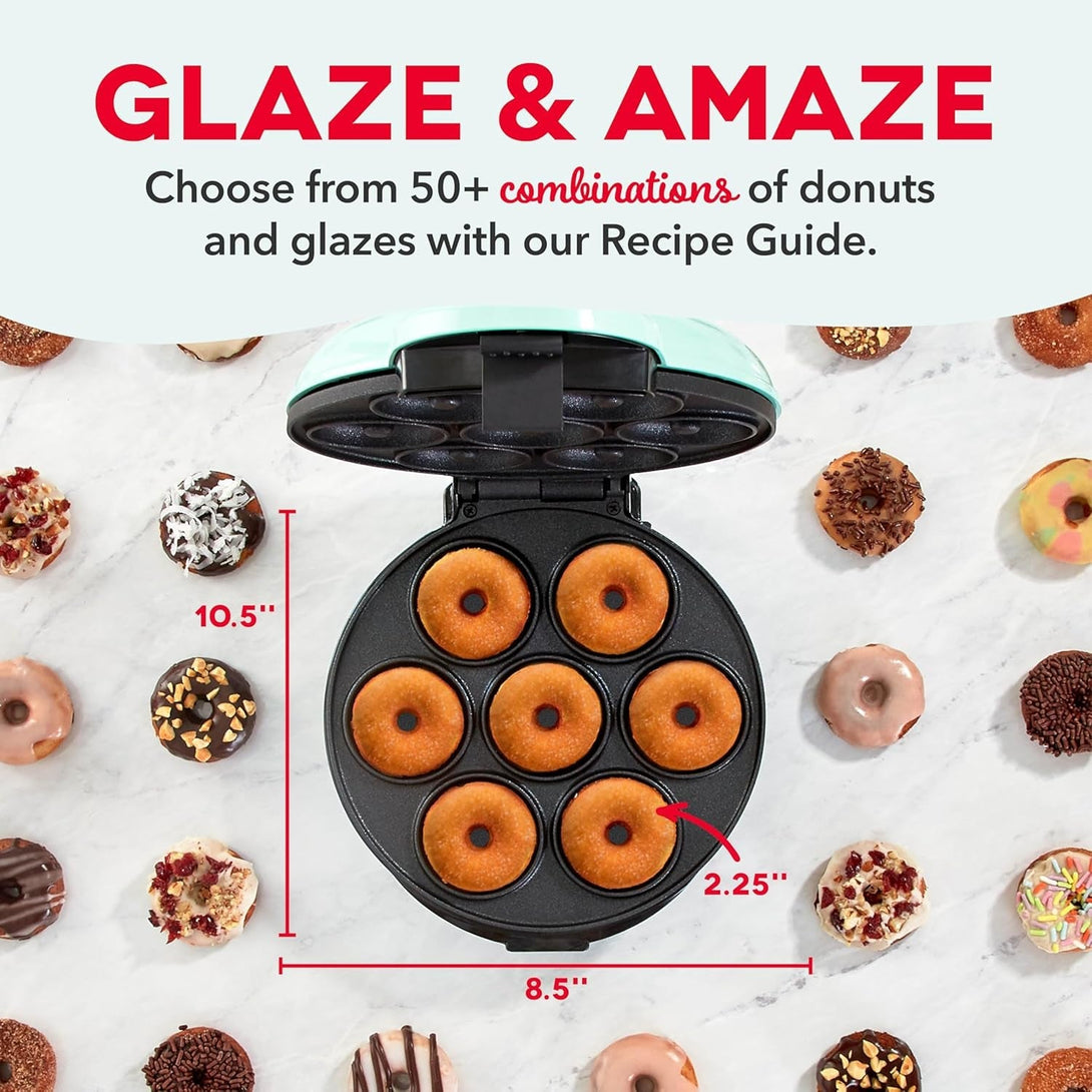 DASH Mini Donut Maker Machine for Kid-Friendly Breakfast, Snacks, Desserts & More with Non-Stick Surface, Makes 7 Doughnuts - Aqua