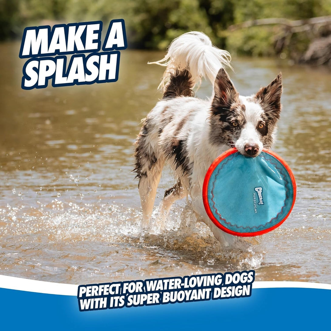 Chuckit! Paraflight Flying Disc Dog Toy - Water Floating Flyer - Durable Nylon Construction with Soft Rubber Edges - for Small and Medium Dogs - Size Small - 6.75" L X 6.75" W - Pack of 1