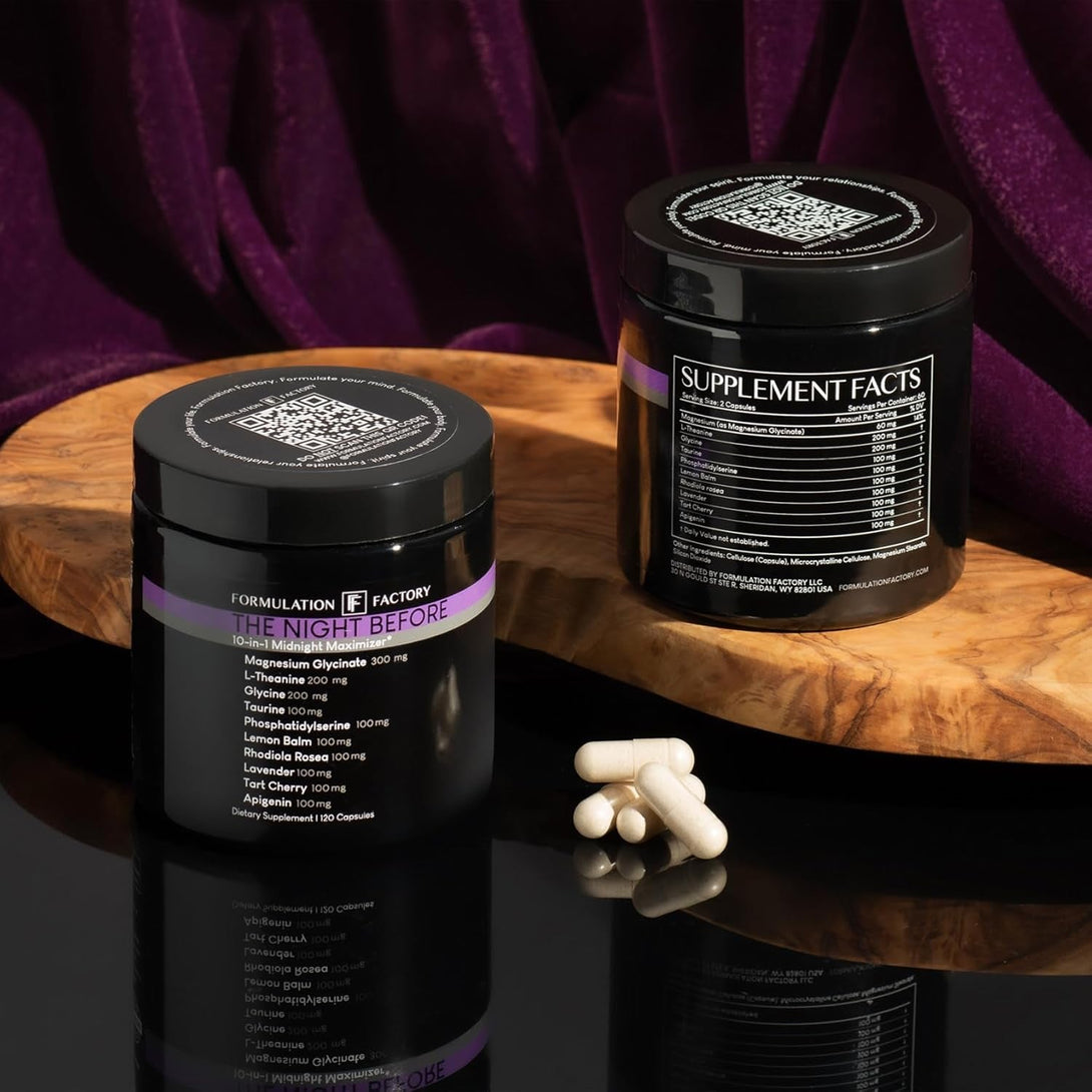 The Night Before: 10-In-1 Midnight Maximizer, Sleep Aid, Stress Relief, Cognition, Relaxation, Recovery, Magnesium Glycinate, L-Theanine, Glycine, Taurine, Lemon Balm, Rhodiola, Lavender (2 Months)
