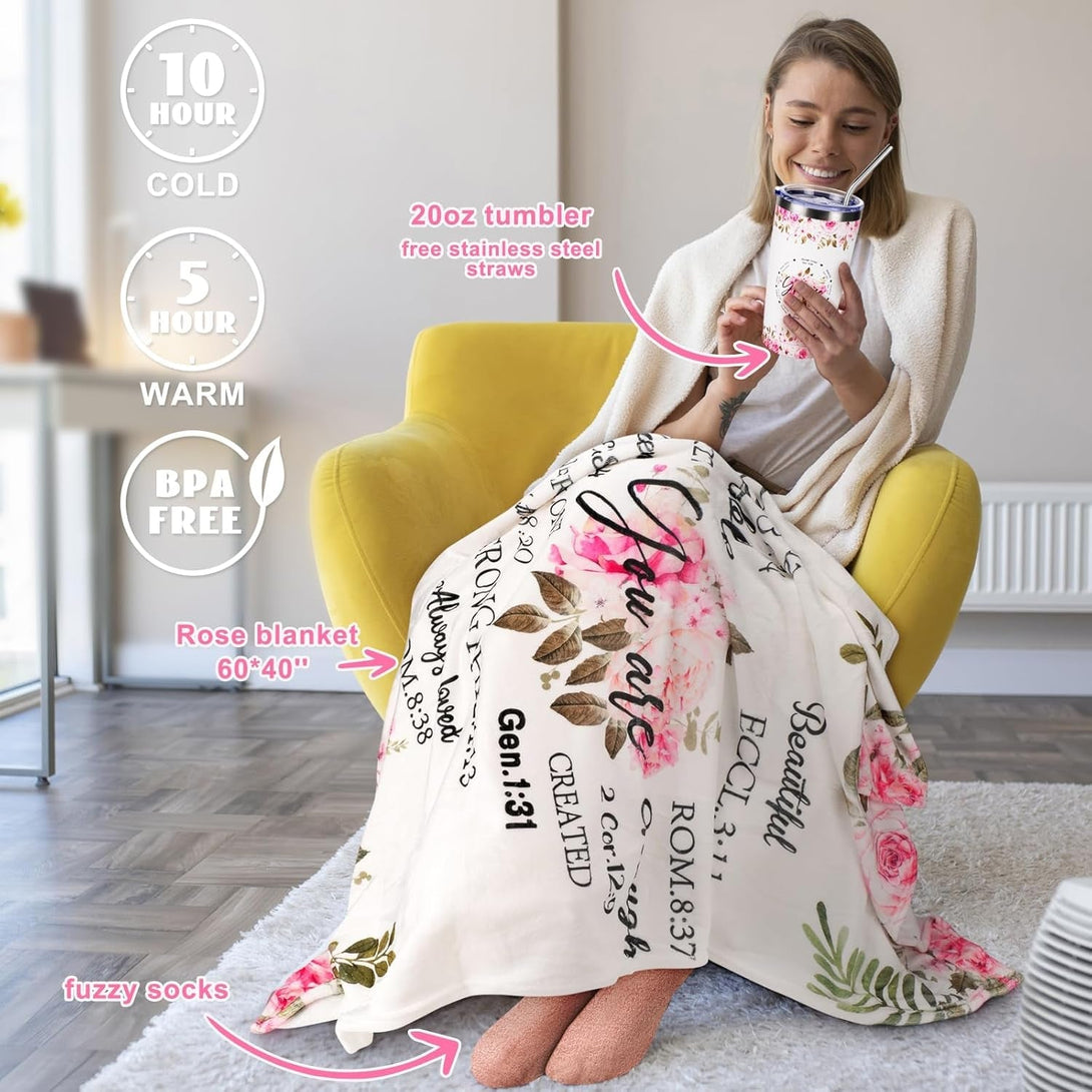 14PCS Christian Gifts for Women Faith, Inspirational Gifts for Women,Spiritual Religious Catholic Baptism Gifts,Get Well Soon Gifts W/ Blanket Mothers Day Gifts for Mom Wife, Girlfriend,Sister